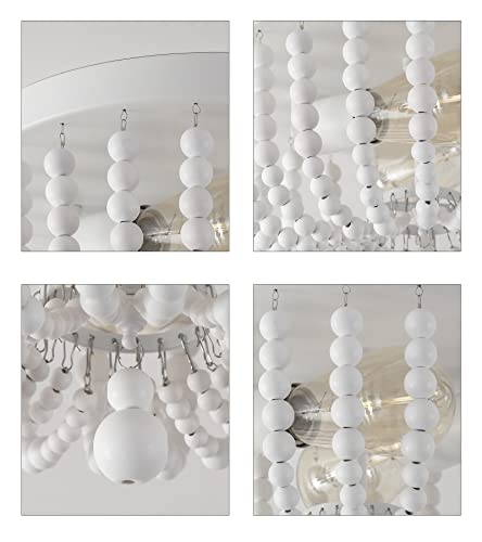 Q&S White Flush Mount Ceiling Light Fixtures,2-Lights Wood Beaded Boho Chandeliers for Nursery Baby Kid's Room Bedroom Dining Room Living Room Kitchen Hallway W11.81 - color: Ceiling-2WH