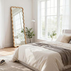 sawsile Large Full Length Mirror,18x48 inch Wood Asymmetrical Bathroom Modern Rectangle Wave Vanity Farmhouse Full Body Mirrors for Bedroom Living Room Entryway Hallway Fireplace - size: 48"L x 18"W