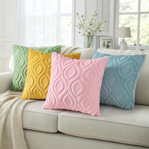 decorUhome Throw Pillow Covers 16x16 Inch Set of 2, Soft Plush Faux Wool Aqua Solid Couch Pillow Covers, Accent Farmhouse Neutral Square Pillow Cases for Sofa Bed Living Room - color: Aqua, size: 16" x 16" (Pack of 2)