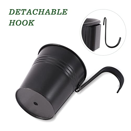 HowRU Metal Iron Flower Pots for Railing Fence Hanging Bucket Pots(5 Pcs) and Hanging Flower Pots Metal Iron Bucket Planter(10 Pcs) (Black) - color: Dark Black
