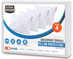 Set of 4 Pillow Protectors with Zipper King Size, Bed Bug and Dust Mite Proof Pillow Covers, Ultra Soft Pillow Encasements, Moisture Wicking and Waterproof Pillow Cases by Utopia Bedding (White) - size: King (Pack of 4)