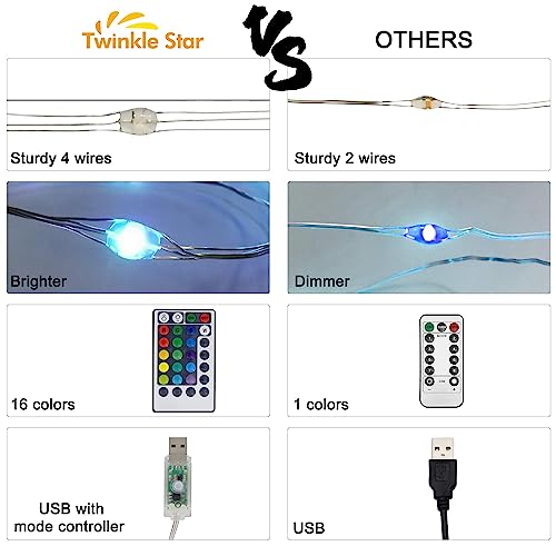 Twinkle Star Color-Changing Fairy Lights, 33Ft 100 LED Waterproof Mini String Lights Twinkle Lights, 16 Colors USB Silver Wire Lights with Adapter for Bedroom Room Garden Party Wedding Christmas Decor - color: Multicolor, size: 33ft