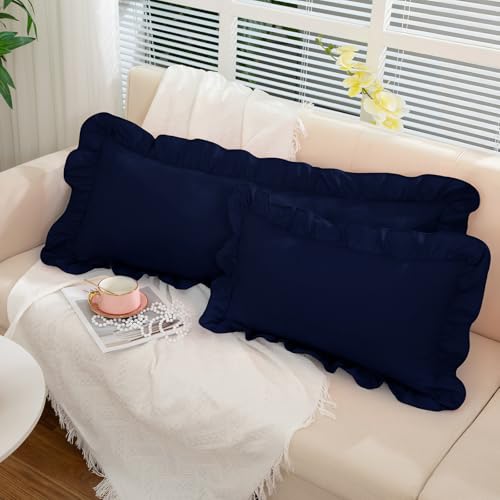 Navy Blue Ruffle Body Pillow Cover 20x54 Inch, Ruffled Long Pillowcase for Couch Sofa Bed, Decorative Farmhouse Body Pillow Shams, Pack of 1 - color: Navy Blue, size: 54" x 20" (Pack of 1)