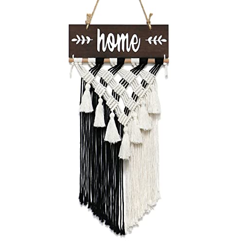 LOMOHOO Welcome Sign Macrame Wall Hanging Woven Tapestry Home Sign Front Porch Door Decor Rustic Yard Sign Art Home Decoration Housewarming Gift (Brown) - color: Brown