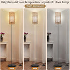 Ruiever Floor Lamp for Living Room,Farmhouse Floor lamp,Modern Standing lamp with Hand-Worked Rattan Shade (Double Shade-with Remote) - style: Double Shade-with Remote