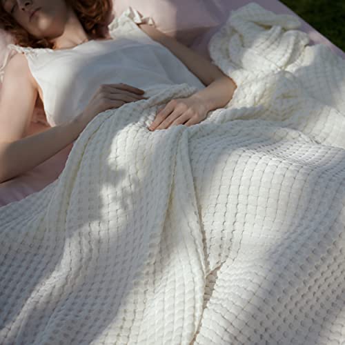 Bedsure Cooling Waffle Queen Size Blanket - Lightweight Cotton Summer Blanket of Rayon Derived from Bamboo for Hot Sleepers, Luxury Throws for Bed, Couch and Sofa, Ivory, 90x90 Inches - color: Ivory, size: Queen (90" X 90")