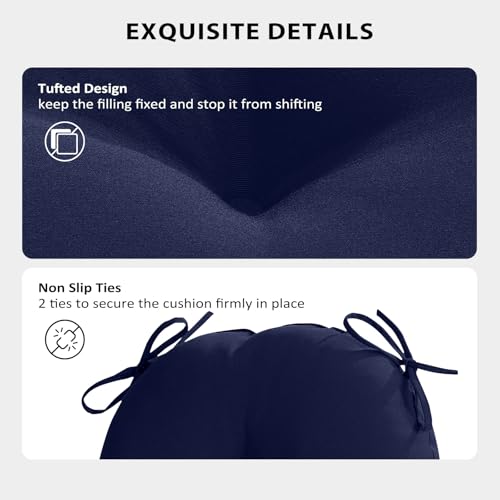 Round Outdoor Chair Cushions, Tufted Bistro Chair Cushions with Ties, Thickened Round Seat Cushion for Patio Furniture, 2 Pack, 15x15 Inch, Navy - color: Navy, size: 2 Count (Pack of 1)