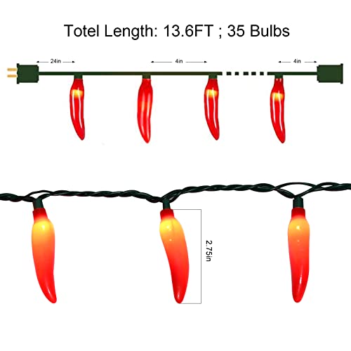 Red Chili Pepper Lights, 13.6Ft Christmas Decorations String Lights with 35 Red Chili Pepper Lights for Mexican Fiesta Indoor Party Kitchen Patio Bedroom Decorations, Green Wire - color: Red chili lights