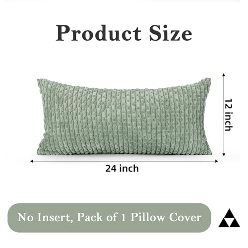 JoraLion 12x24 Boho Decorative Lumbar Throw Pillow Cover, Seafoam Green Cozy Soft Striped Corduroy Long Rectangle Cushion Case Accent Home Decor for Sofa Bed Room Livingroom, ONLY Cover - color: Seafoam Green, size: 24" x 12" (Pack of 1)