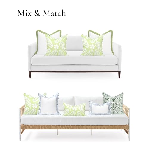 Hofdeco Premium Coastal Hampton Patio Indoor Outdoor Throw Pillow Cover Only, 20"x20" Water Repellent for Backyard, Couch, Poolside, Grass Green Print Palm Leaves and Hisbucs Flowers - color: Grass Green Palm Leaves and Hisbucs Flowers 20"x20"