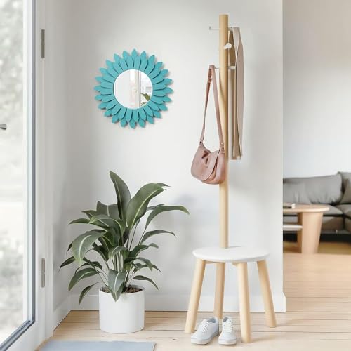 Honiway Beach Wall Decor Mirror 2 Pack 12 inch Wood Coastal Wall Decor Sunburst Boho Home Decor Room Decor for Bedroom Living Room Entryway Cyan - color: Cyan, size: 12 inch (2 pack)
