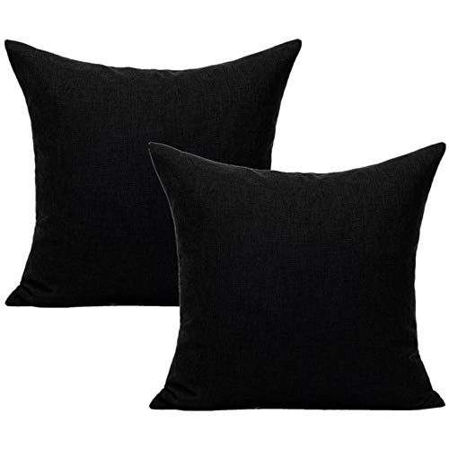 All Smiles Black Throw Pillow Covers 18x18 Set of 2 Solid Decorative Cushion Cases Linen Décor Home Decorations Indoor Outdoor for Bed Sofa Couch Patio Living Room Bedroom - color: Black, size: 18" x 18" (Pack of 2)