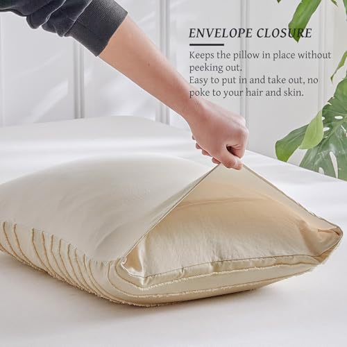 WARMDERN Khaki Striped Pillow Covers Body Pillow Cover Soft Microfiber Stripe Pillow Cases Boho Tufted Stripes Textured Pillowcase with Envelope Closure(Khaki, Body, 20x54 Inches) - color: Khaki-striped, size: 20" x 54" (Pack of 1)