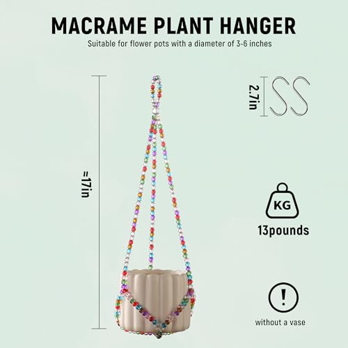 1Pack Glass Beaded Plant Hanger Indoor,Rainbows Hanging Planters for Outdoor Plants,Colored Macrame Plant Hanger,Boho Handmade Farmhouse Rustic Decor,17 Inch(Pot Not Included) - size: Small 1Pcs