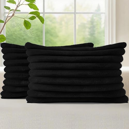 decorUhome Fall Cozy Faux Fur Throw Pillow Covers 12x20 Set of 2 Decorative Soft Plush Striped Lumbar Modern Farmhouse Boho Couch Pillow Cases with Velvet Back for Sofa Bed Living Room, Black - color: Black, size: 20" x 12" (Pack of 2)