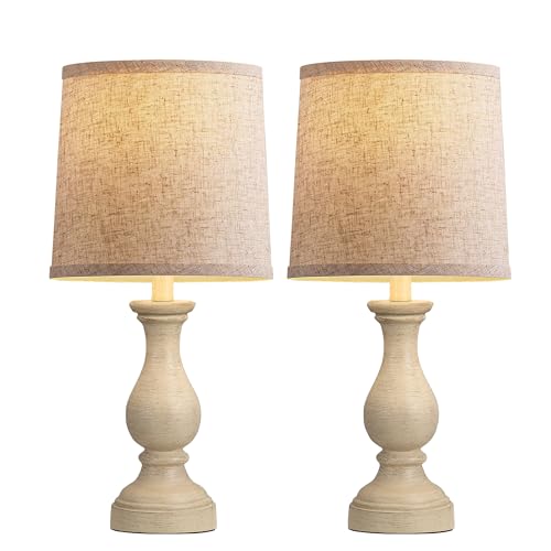 Seealle Farmhouse Table Lamps Set of 2 - Rustic Lamp for Bedroom Living Room, 22" Boho Bedside Lamps for Night Stands End Table Office Desk Lamp Nightstand Clearance with Linen Shades(Antique Yellow) - color: B. Antique Yellow