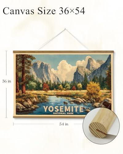 VIYYIEA Extra Large Size Canvas Wall Art, 36x54 Inch Yosemite National Park Vintage Landscape Hanging Scroll for Living Room, Bedroom, or Office Decor - color: Yosemite National Park