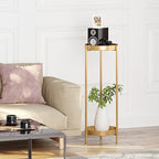 Metal Gold Tall Plant Stand Indoor or Outdoor - 30 inch 2 Tier Modern Corner Planter Shelf Rack with 2 Removable Display Shelves(10 inch) for Bedroom Living Room Balcony