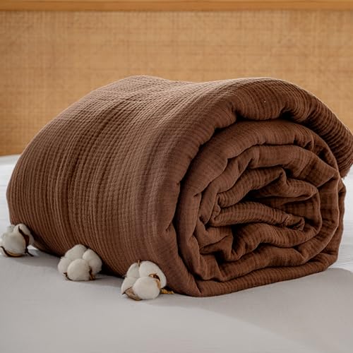 Muslin Blanket - Pure 100% Turkish Cotton Airy Soft Light Versatile Gauze Throw Blanket for Bed, Couch, Sofa (Dark Brown, Throw Size (50" x 66" inch)) - color: Dark Brown, size: Throw Size ( 50" x 66" inch )
