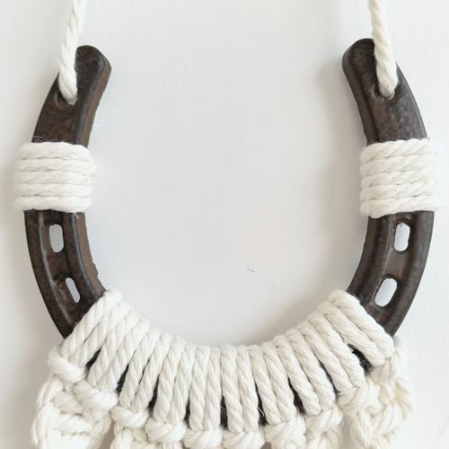 Moosira Equestrian Macrame Wall Hanging, Horseshoes Macrame Wall Hanging, Macrame Horseshoes, Equestrian Wall Art, Boho Western Decor, Boho Wall Decor Tapestry, Unique Horse Lover Gift for Cowgirl Room, Nursery, Farmhouse (Dark Brown Bead) - color: Dark B