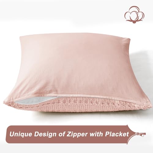 PHF 100% Cotton Waffle Weave Pillow Covers 24" x 24", 2 Pack Luxury Square Shell for Elegant Home Decor, No Filling, Luxury Aesthetic Soft Pillow Covers for Bed, Pink - color: Pink, size: 24" x 24" (Pack of 2)