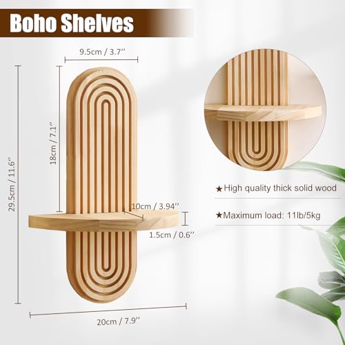 Artilady 2 Pack Boho Shelf Wall Decor - Handmade Solid Wood Floating Shelves Rainbow Arch Trinket Storage Rack Wall Decor for Bedroom Living Room Nursery Bathroom - color: 1 Beige