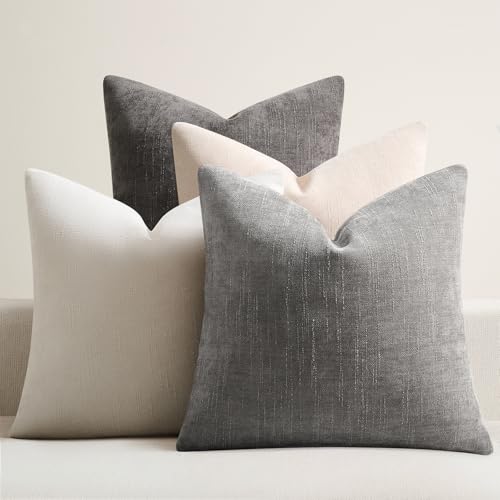 Pack of 4 Throw Pillow Covers 20x20 Inch Chenille Textured Neutral Grey Soft Pillow Covers Solid Decorative Farmhouse Cushion Covers Home Boho Decor for Couch Sofa Bed Living Room - color: Neutral Grey, size: 20" x 20" (Pack of 4)