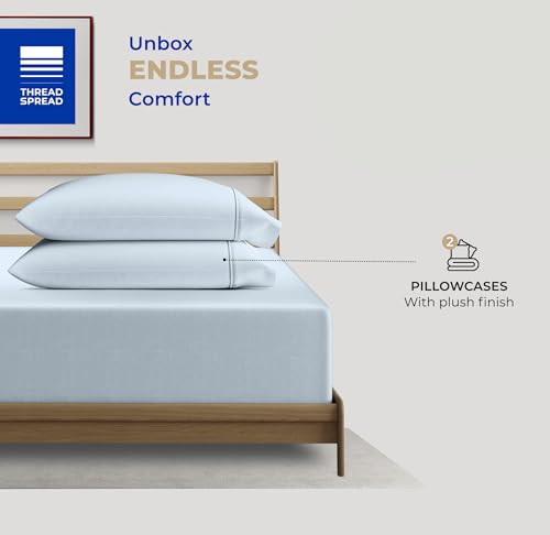 THREAD SPREAD 100% Cotton Pillow Cases Queen Size Set of 2 - Luxury 400 Thread Count Queen Pillow Cases (Light Blue), Soft Cooling Breathable Hotel Cotton Pillowcases, Fits Standard Pillows - color: Light Blue, size: Queen - Pack of 2