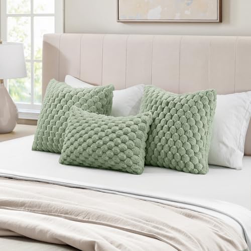 MIULEE Grey Faux Fur Decorative Throw Pillow Covers 16x16 Inch Set of 2 Super Soft Cozy Plush Cushion Cases Luxury Fluffy Pillowcases for Sofa Couch Bed Living Room - color: Grey, size: 16" x 16" (Pack of 2)