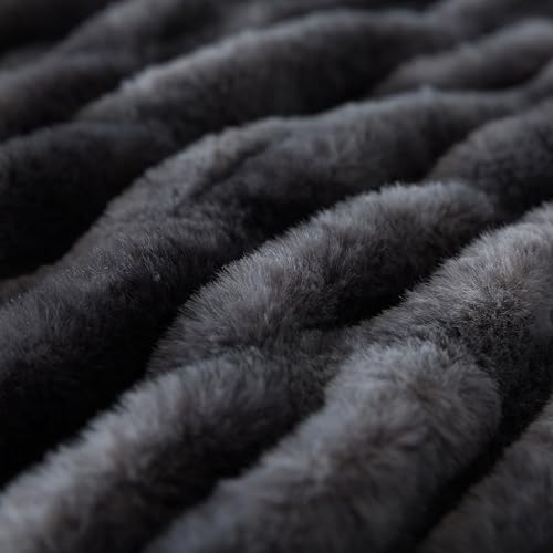 WDCOZY Ruched Faux Fur Throw Blanket Soft Cozy Fluffy Luxurious Blankets Couch Bed Sofa Chair Home Decor Warm Furry Fall Winter Plush Rabbit Fur Bubble Blanket 50" x 60", Charcoal Gray Dark Grey - color: Dark Grey, size: Throw (50" x 60")