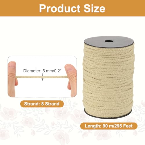 MECCANIXITY Macrame Cord 5mm x 295 ft Handmade Natural Cotton Rope, 8 Strand Twisted Braided Rope Cord for Plant Hanger Wall Hanging Dream Catcher Crafts Home Decoration, Khaki - color: Khaki