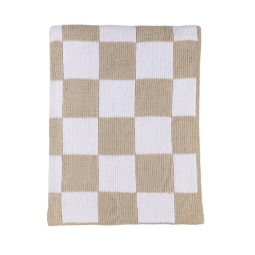 Living Textiles Taupe Check Chenille Knitted Soft Baby Blanket - Reversible Premium Cozy Fabric for Best Comfort - for Infant,Toddler,Newborn,Nursery,Boy,Girl,Throw,Crib,Stroller - color: Taupe Check