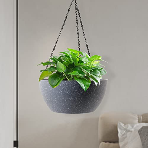 WSMKSZ 10 inch Hanging Planters for Outdoor Indoor Plants with Drainage Holes and Chain, 2 Pack Round Hanging Flower Plant Pots for Garden Home Porch Decor, Speckled Grey - color: Speckled Grey, size: 10inch 2pcs