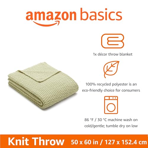 Amazon Basics Chunky Cable Knit Throw Blanket for Couch, Sofa, Bed, Lightweight Soft Cozy, 50" x 60", Sage Green - color: Sage Green, style: Knitted
