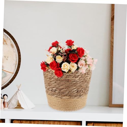 Hand Woven Flower Basket Multi Purpose Decorative Woven Planter for Home Decor with Base for Succulents and Housewarming