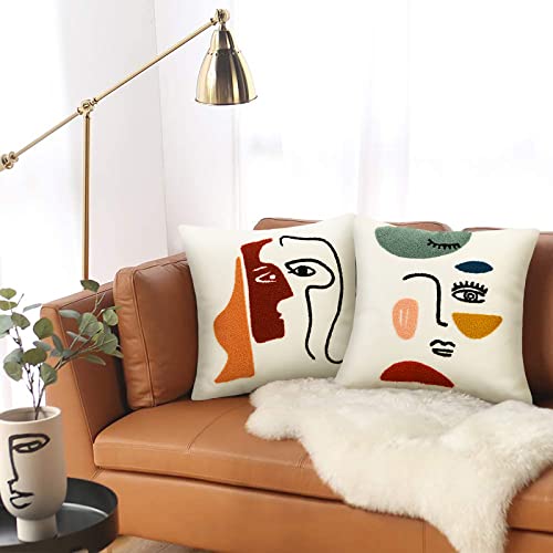 Merrycolor Soft Aesthetic Decorative Throw Pillow Covers 18x18 Modern Abstract Face Art Pillow Covers Colorful Embroidery Square Cushion Case Boho Cute Pillows for Bedroom Couch Sofa Living Room,1PC - color: Abstract Face 1, size: 18" x 18" (Pack of 1)
