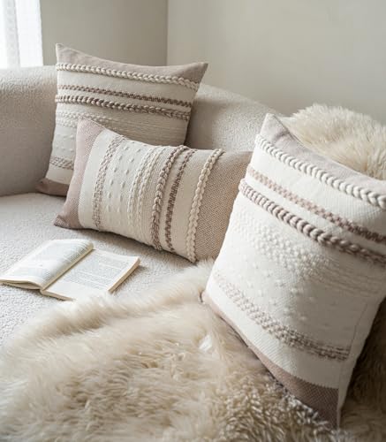 Cethom Boho Throw Pillow Covers 12x20 Inch Set of 2, Khaki Textured Decorative Couch Pillow Cases for Farmhouse Home Decor, Accent Cushion Cover for Sofa, Bed, Living Room, Bedroom - color: Khaki, size: 20" x 12" (Pack of 2)