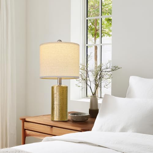 G-SAFAVA 20.5" Small Table Lamps for Living Room Lamp Set of 2 Ceramic Lamps for Bedroom Bedside Lamps Modern Boho Lamps for Night Stands Farmhouse Nightstand Lamp Side End Table Lamp, Gold - color: Gold