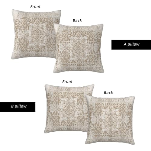 Boho Throw Pillow Covers 20x20 Inch Set of 2, Brown Beige Ethnic Design Pillow Cover Bohemian Carpet Pattern Pillowcase Decorative Cushion Covers for Sofa Couch Bed Living Room - color: Beige, size: 20" x 20" (Pack of 2)