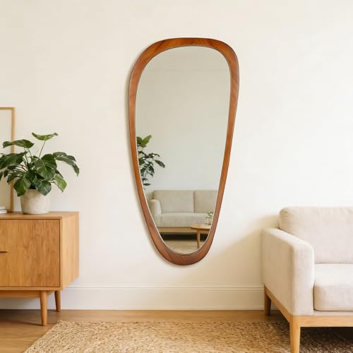 BOMINICA Full Length Irregular Wall Mirror, 48" x 22" Wooden Full Body Dressing Mirror Wall Mounted, Decorative Floor Mirror for Living Room, Bedroom, Entryway, Farmhouse, Home Decor - color: Wood, size: 48"L x 22"W