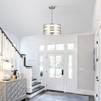 ACNKTZ 12.6'' Brushed Nickel Drum Chandelier, 3-Lights Hanging Dining Room Light Fixtures Over Table, Simple Round Pendant Lighting for Kitchen Island Hallway Bedroom Foyer Bathroom Office - color: Brushed Nickel, size: 12.6"/3-Light