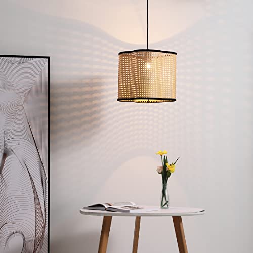 Gal - Mid Century Bohemian Pendant Light Fixture PVC Rattan Shade and Velvet Rim for Bed Dining, Kitchen, Living Room, Beige - color: Gal