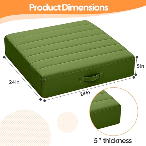 MeMoreCool Square Floor Pillows for Adults Kids, 2 Sets Large Meditation Cushion with 5" Thick Foam and Washable Tufted Cover, 24 Inch Green Seat Floor Cushions for Sitting and Yoga - color: Forest Green, size: 24 Inch