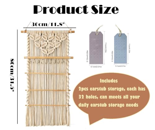 Macrame Jewelry Hanger, Hanging Jewelry Organizer,Boho Earring Holder Wall Mounted Necklace Holder, Tapestry Earrings Display, Bracelet Storage Minimalist Decor Tassel for Women Room (White) - color: White
