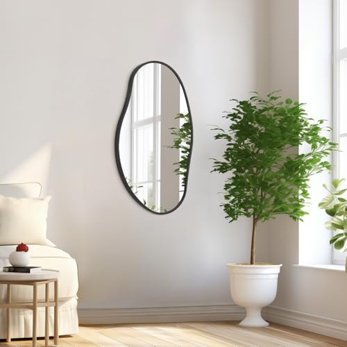 Irregular Wall Mirror, Black Wall Mirrors Decorative 30"x18" Asymmetrical Bathroom Mirrors Aluminum Alloy Frame for Bedroom, Living Room, Cloakroom, Entryway Large - color: Black-9