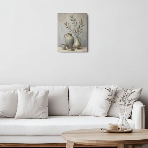 Vintage Vase Canvas Wall Art, Vintage Olive Branch Wall Decor Framed Prints for Home Living Room Corridor Kitchen Apartment Decor, Modern Rustic Plant Artwork, Housewarming Gifts 11.5x15 Inch - color: Multi 1375