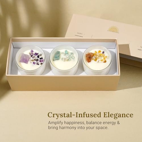 AvaConcept Healing Crystal Candle Gift Set – Set of 3 Amethyst, Amazonite & Sunstone Hand-Poured Soy Wax Lavender Jasmine, Coastal Breeze & Jungle Attachment Aromatherapy 3.5oz Each | Premium Gift Box - size: 3.5oz, style: Lavender Jasmine, Coastal Breeze