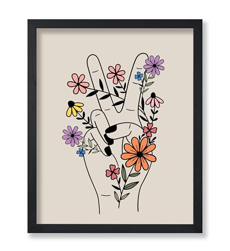 Poster Master Peace Hand Print - Retro Flower Poster - Hippie Peace & Love Art - Preppy Floral Wall Design - Chic Boho Art - Trendy Office or Living Room Wall Decor - 8x10 UNFRAMED Wall Art - color: Style-14, size: 8"L x 10"W