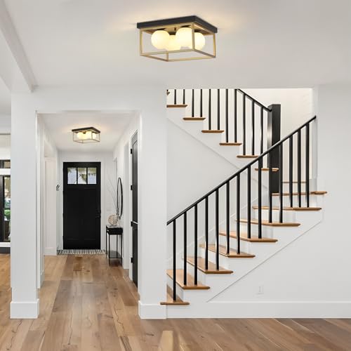 Flush Mount Ceiling Light, 12.6” Close to Ceiling Light Fixtures with Globe Glass Shade, 4-Light Black and Gold Light Fixture for Living Room Dining Room Bedroom Kitchen Hallway Entryway - color: Black and Gold