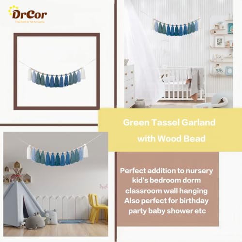 DrCor Ombre Sage & Mint Green Boho Tassel Garland – Eucalyptus Green Nursery & Kids Room Wall Decor, Cozy Living Room Mantel Banner, Gender-Neutral Baby Shower or Bridal Shower Backdrop - color: Ombre Green